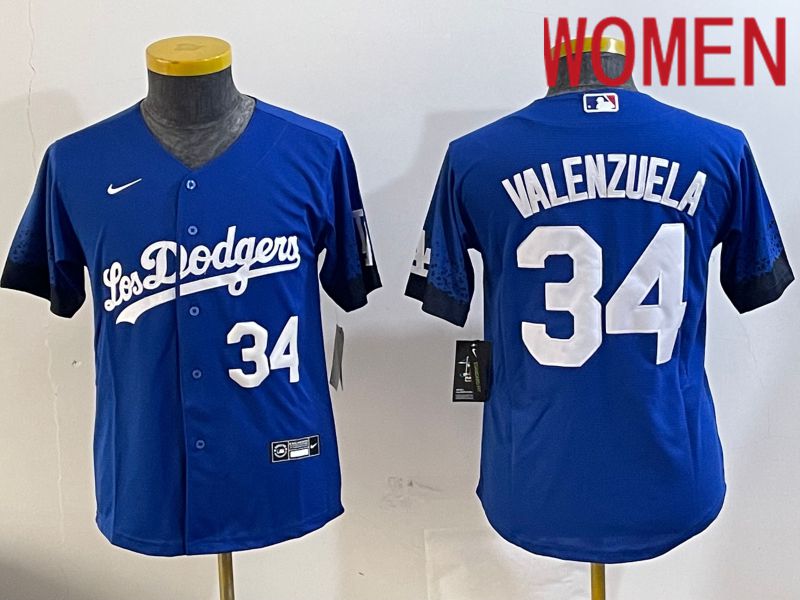 Women Los Angeles Dodgers 34 Valenzuela 2024 blue jersey 202411209